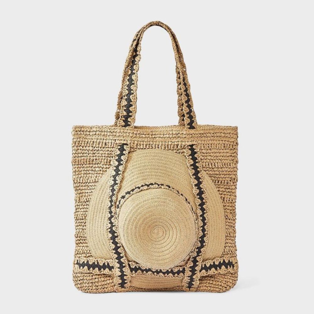 Straw Tote Bag & Hat Set 2pc - A New Day Natural